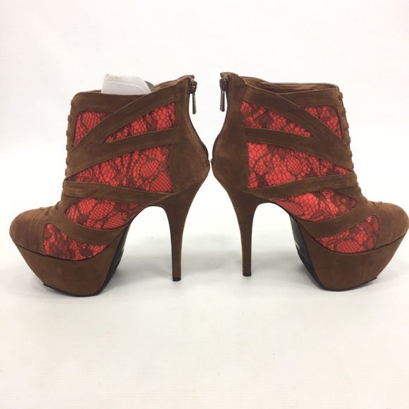 DOLLHOUSE Brown Zip Up Platform Stilettos 8 NEW - Picture 6 of 8